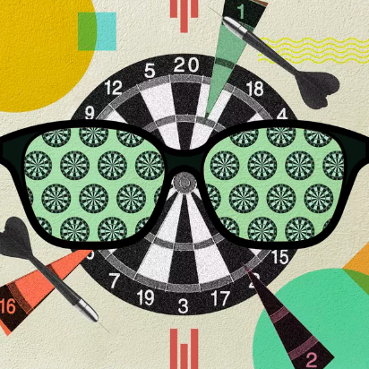 Illustration of sunglasses over a dartboard