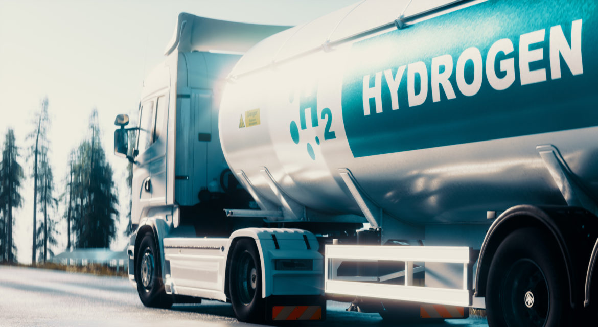 A fuel lorry carrying liquid hydrogen