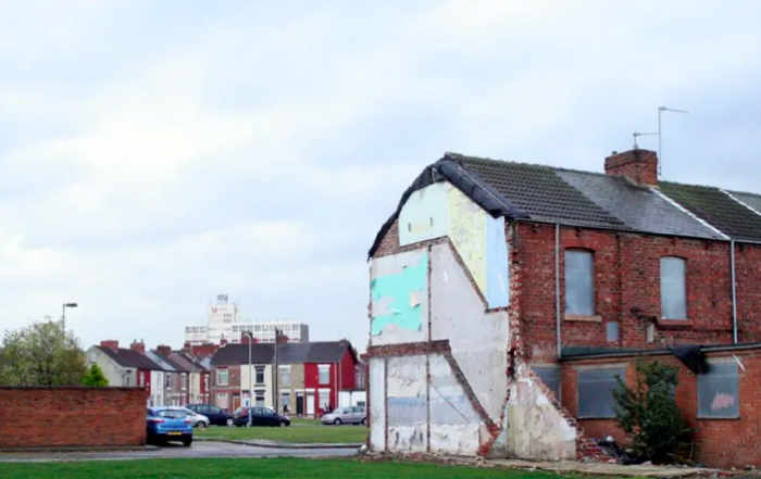 A street in Middlesbrough with poorly maintained, shabby housing